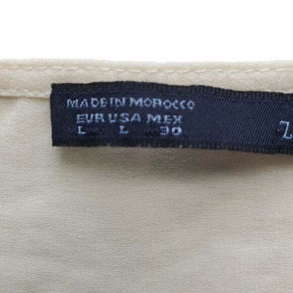 Zara Silk Organza Blouse Ruffle Front Sheer 3/4 Sleeve Cream Fairy Size L - Picture 10 of 16